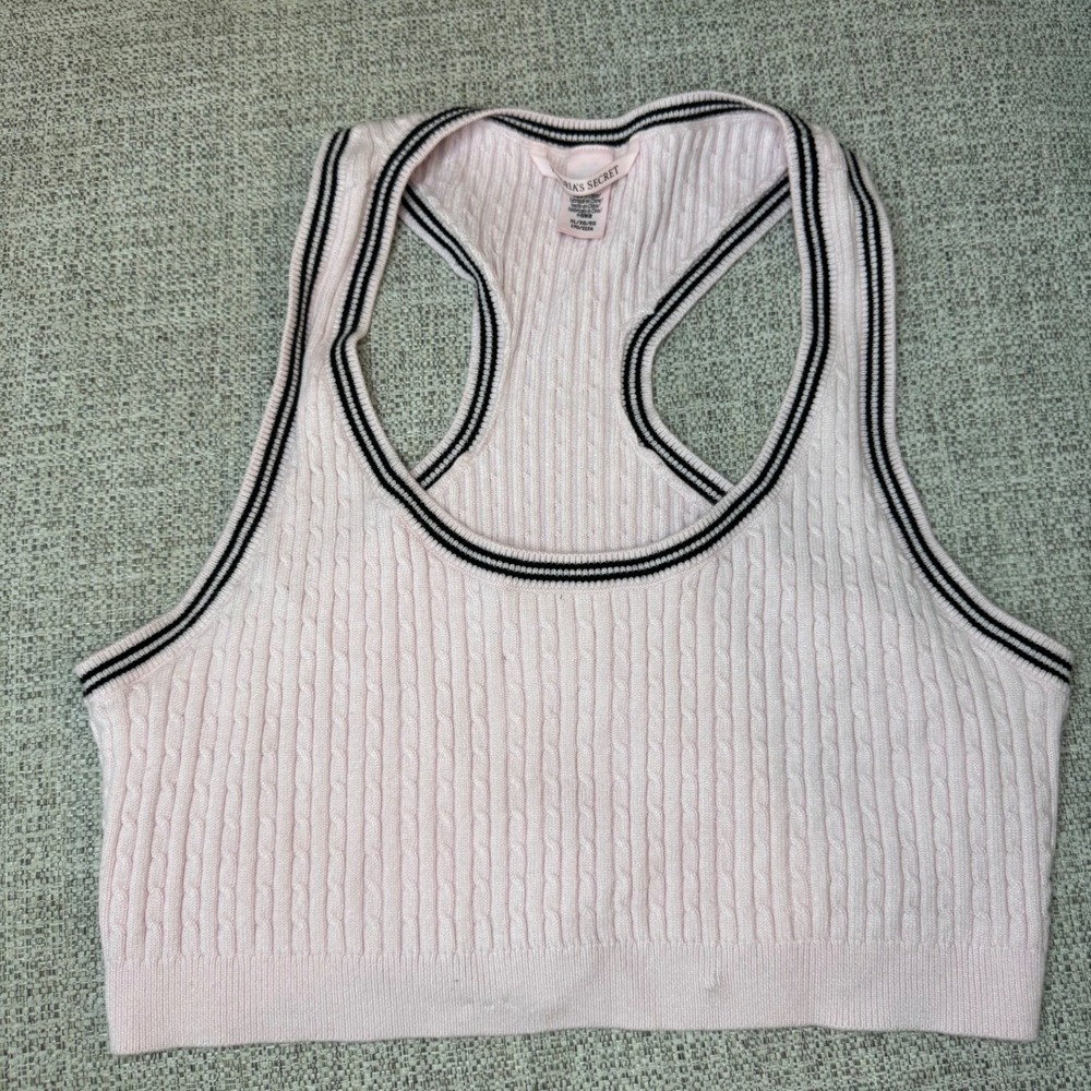Victoria's‎ Secret Crop Top Ribbed Knit Racerback Pink Black Trim Women's XL